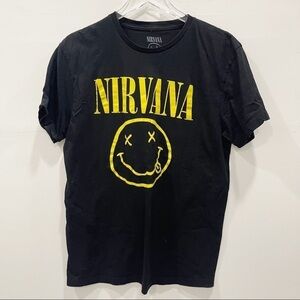 Nirvana Smiley Merch Band Tee Short Sleeve Black Large